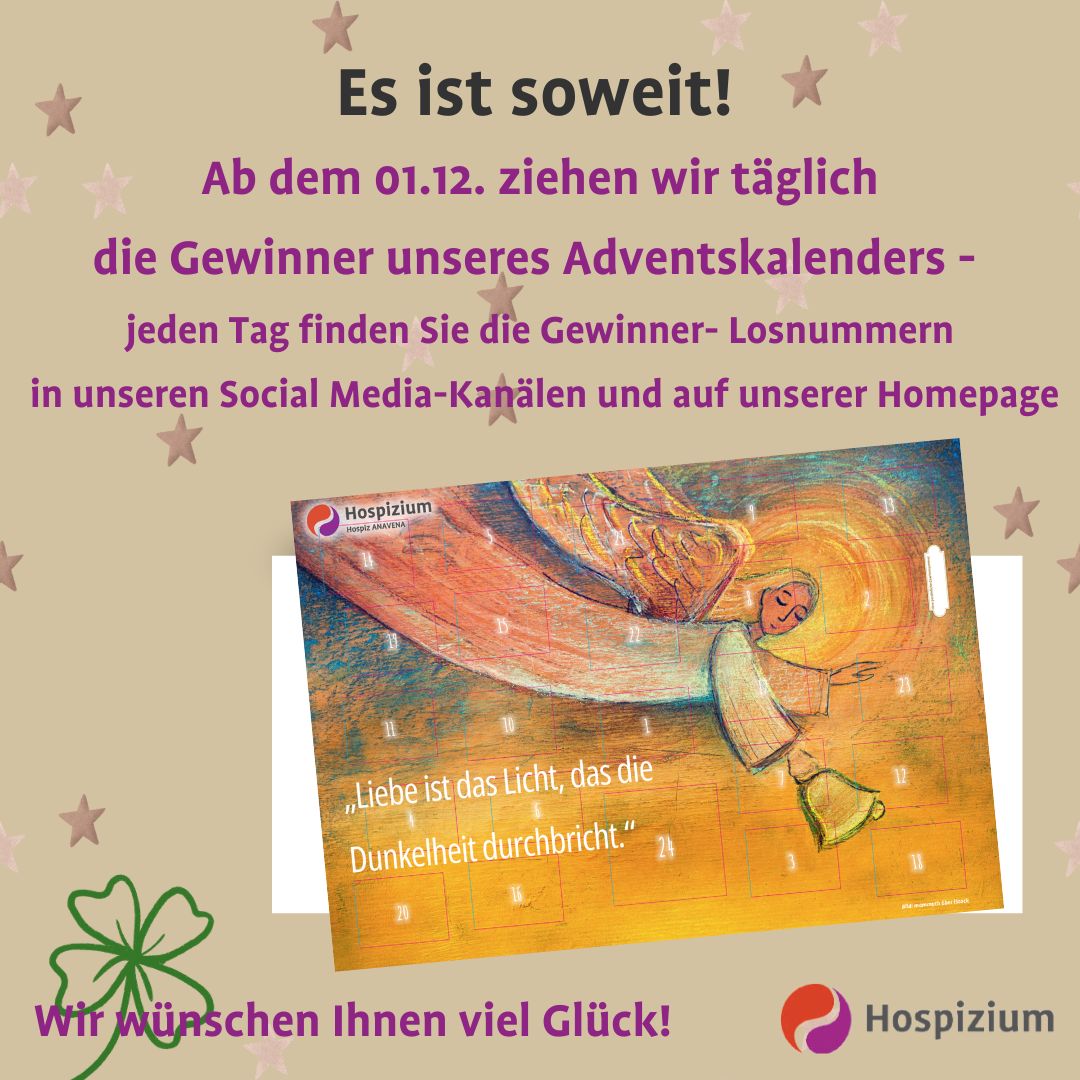 Bild vom ANAVENA Spenden-Adventskalender 2024. Er zeigt einen Engel in leuchtenden Orangetönen