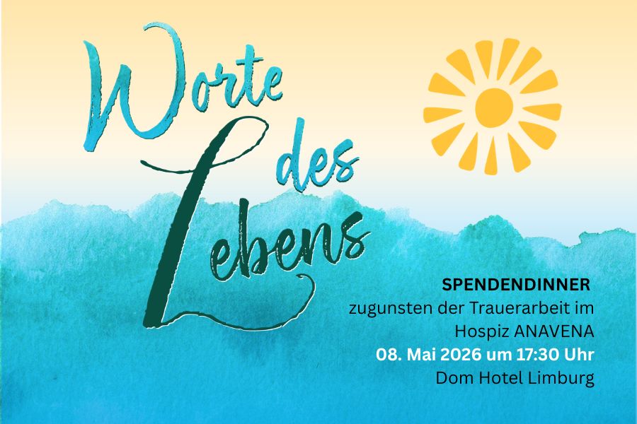 Unten ein verwaschener blau-türkiser Bereich, der an Meereswellen erinnert, darüber ein hellgelber Farbverlauf, über allem steht der Schriftzug "Worte des Lebens".